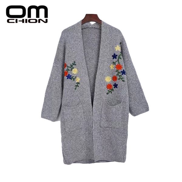 omchion 2017 new autumn cardigan women long casual loose floral embroidery sweaters solid v neck long sleeve cardigan qxm01, White;black